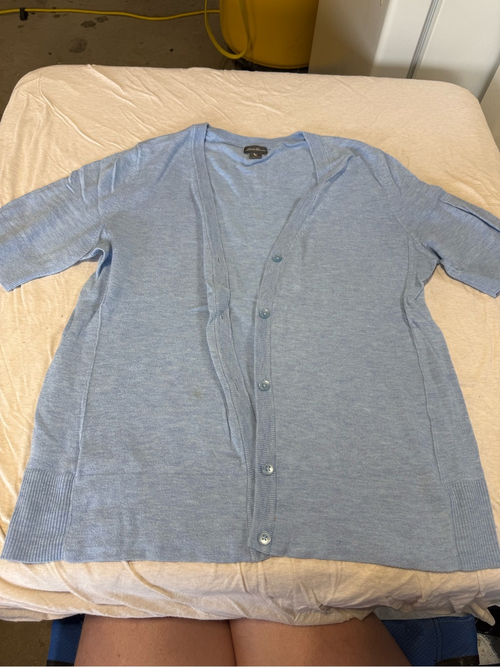 Light Blue Women's Button-Front Sweater Cardigan - Short Sleeve